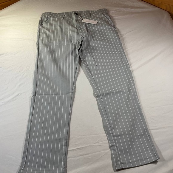 Salvatore Ferragamo Pants Mens Large Gray Striped Chino Trousers Office NWT